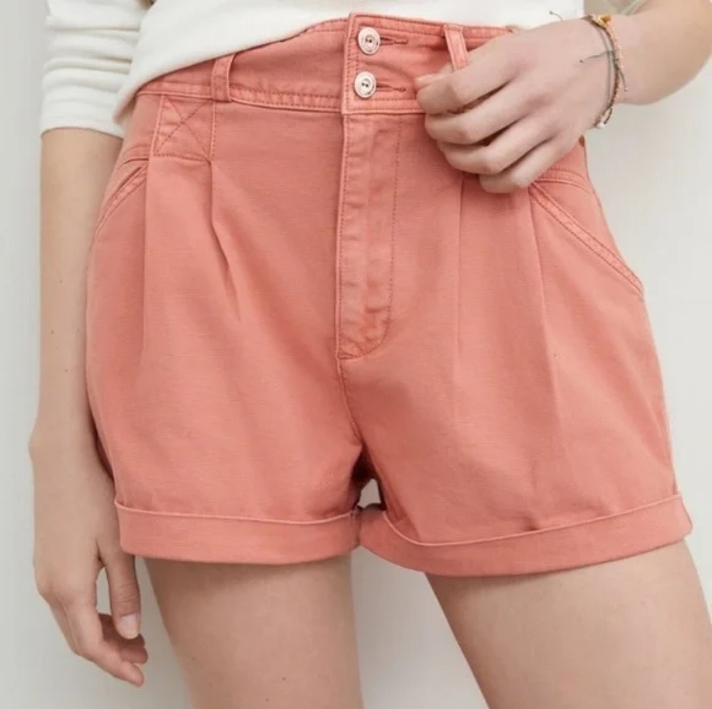 Anthropologie relaxed fit pleated shorts, 36", peach orange
